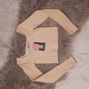 Ribbed Long Sleeved Crop Top, Nude